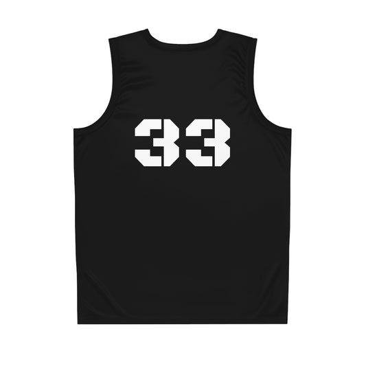 Agent 33 FatCap Basketball Jersey — Black AOP Hoop Tank with Mascot Logo