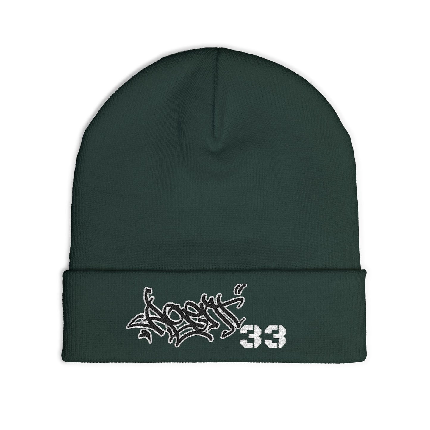 Embroidered Graffiti Knit Beanie — Street Style Beanie with '33' Detail