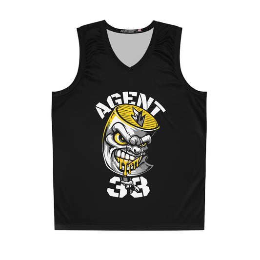 Agent 33 FatCap Basketball Jersey — Black AOP Hoop Tank with Mascot Logo
