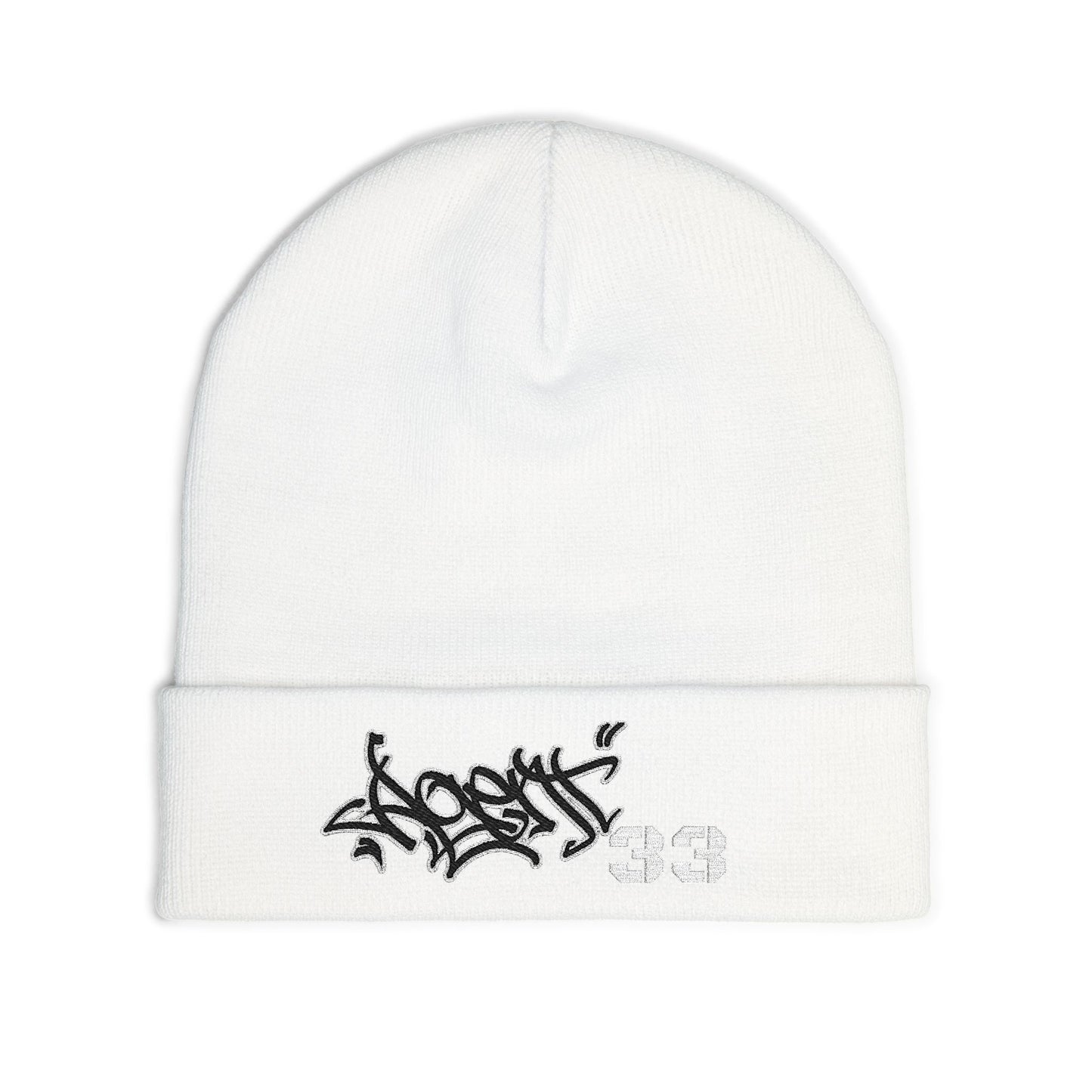 Embroidered Graffiti Knit Beanie — Street Style Beanie with '33' Detail