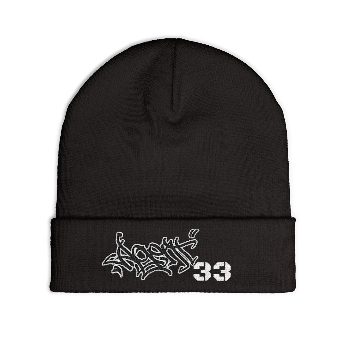 Embroidered Graffiti Knit Beanie — Street Style Beanie with '33' Detail
