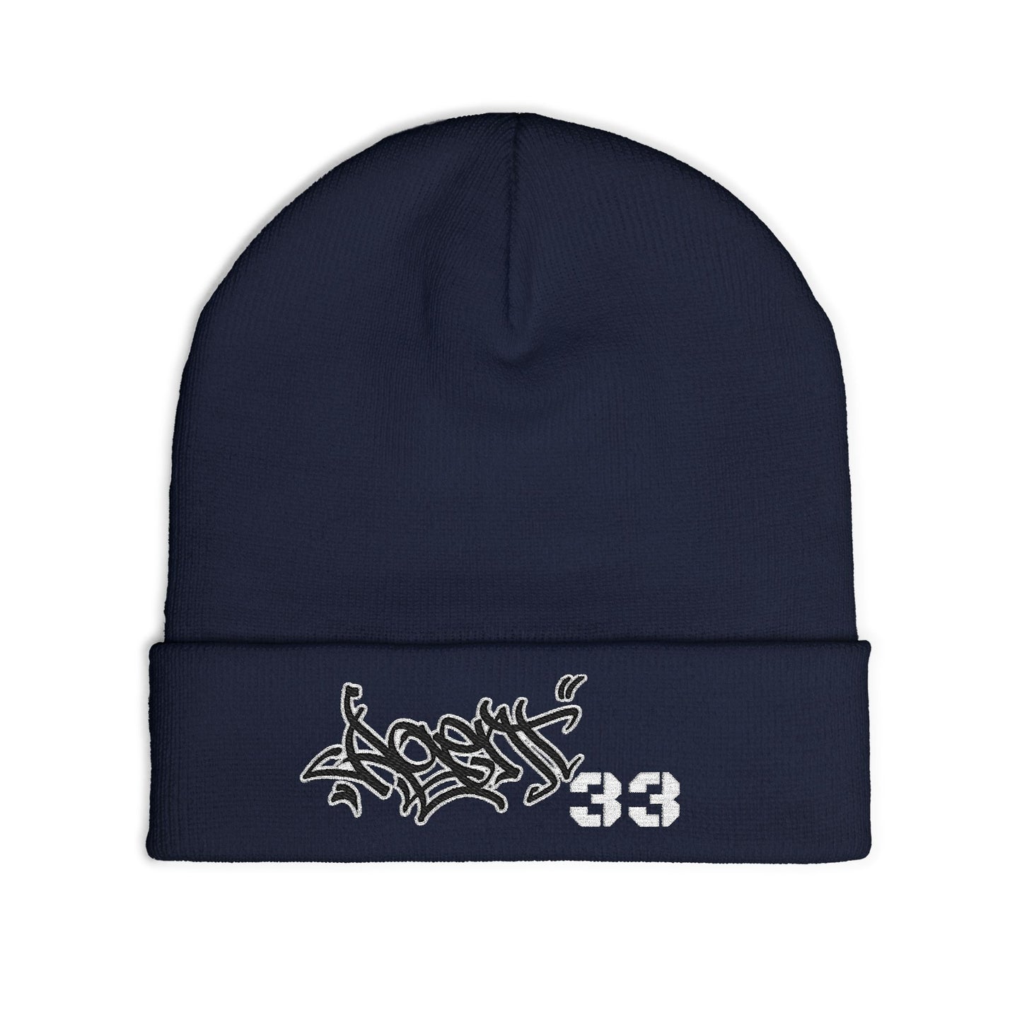 Embroidered Graffiti Knit Beanie — Street Style Beanie with '33' Detail
