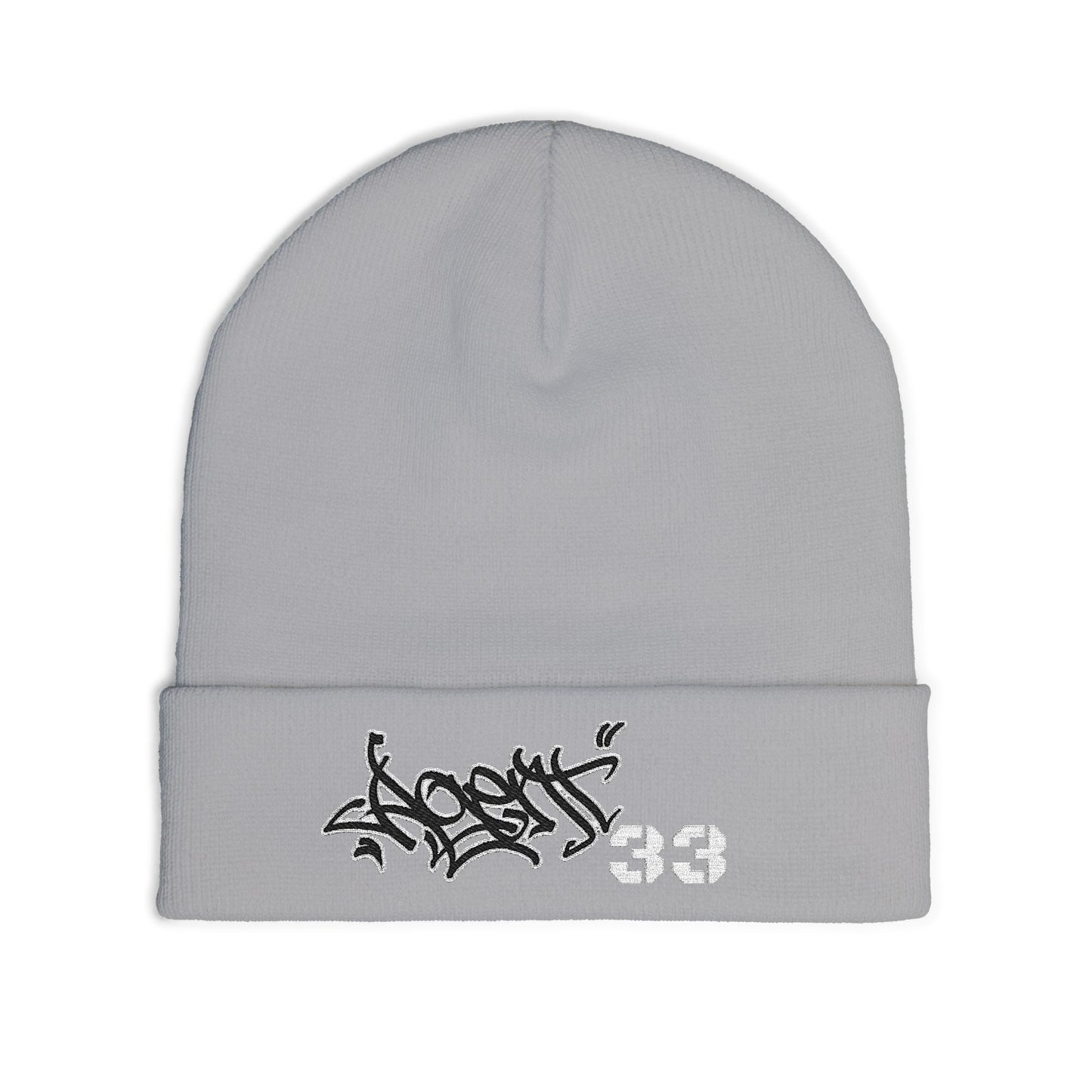 Embroidered Graffiti Knit Beanie — Street Style Beanie with '33' Detail