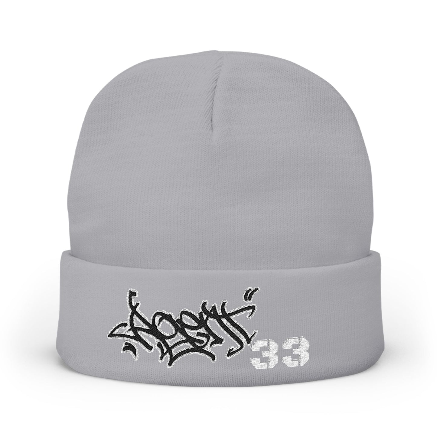 Embroidered Graffiti Knit Beanie — Street Style Beanie with '33' Detail