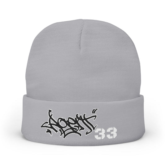 Embroidered Graffiti Knit Beanie — Street Style Beanie with '33' Detail