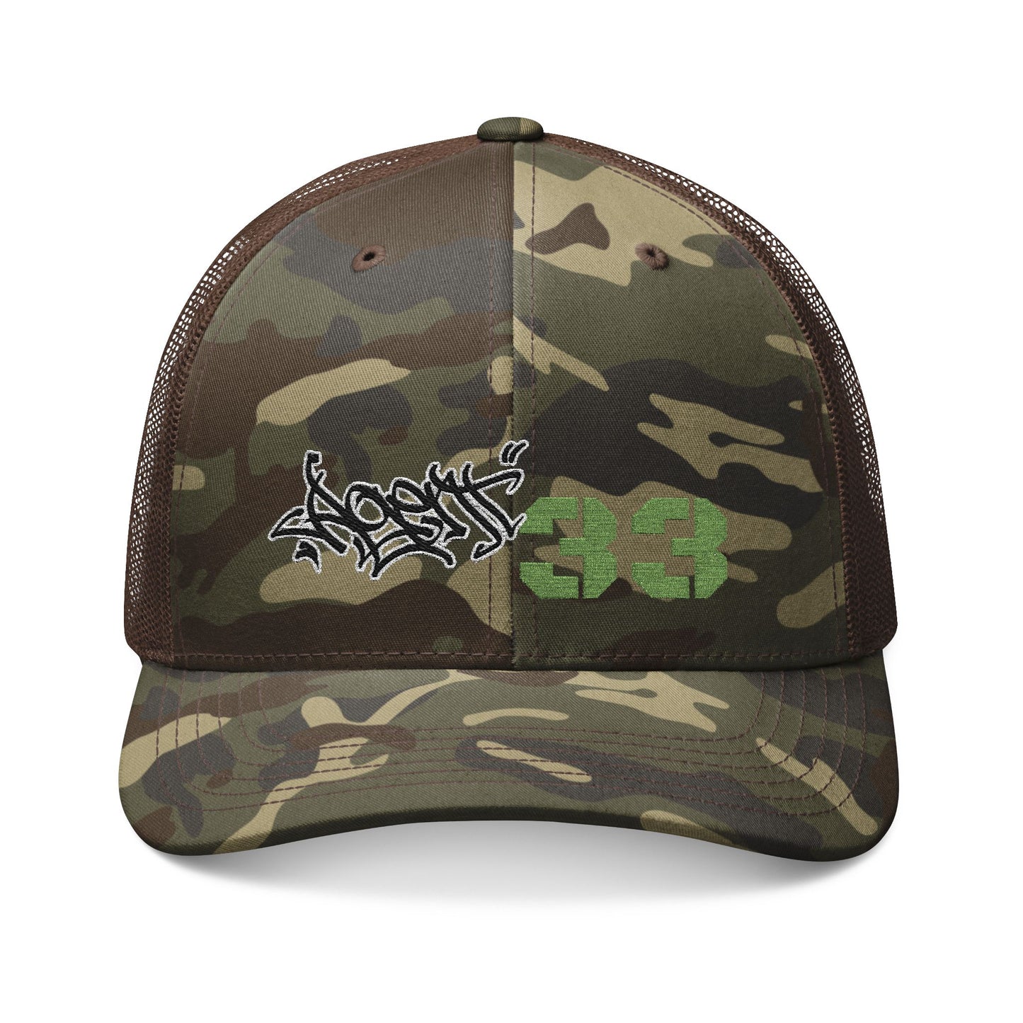 Camouflage Trucker Hat — Embroidered Graffiti '83 Military Cap