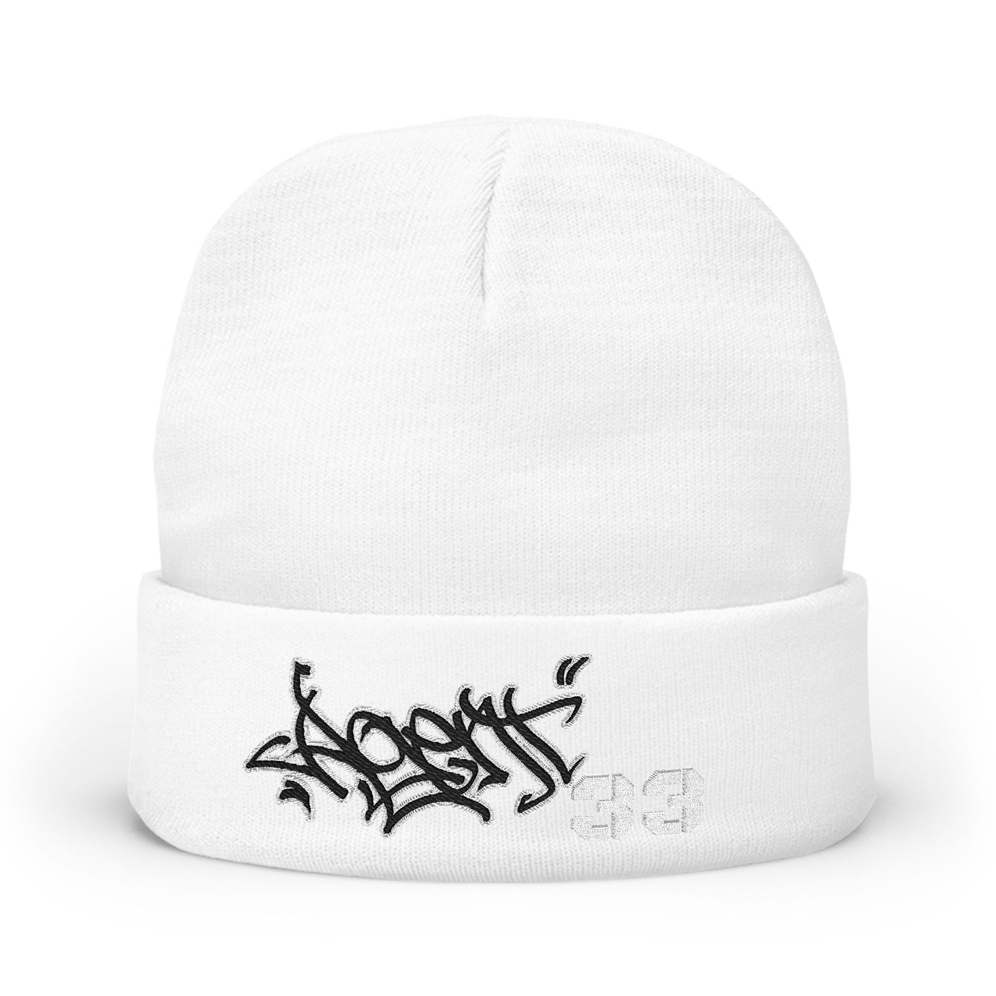 Embroidered Graffiti Knit Beanie — Street Style Beanie with '33' Detail