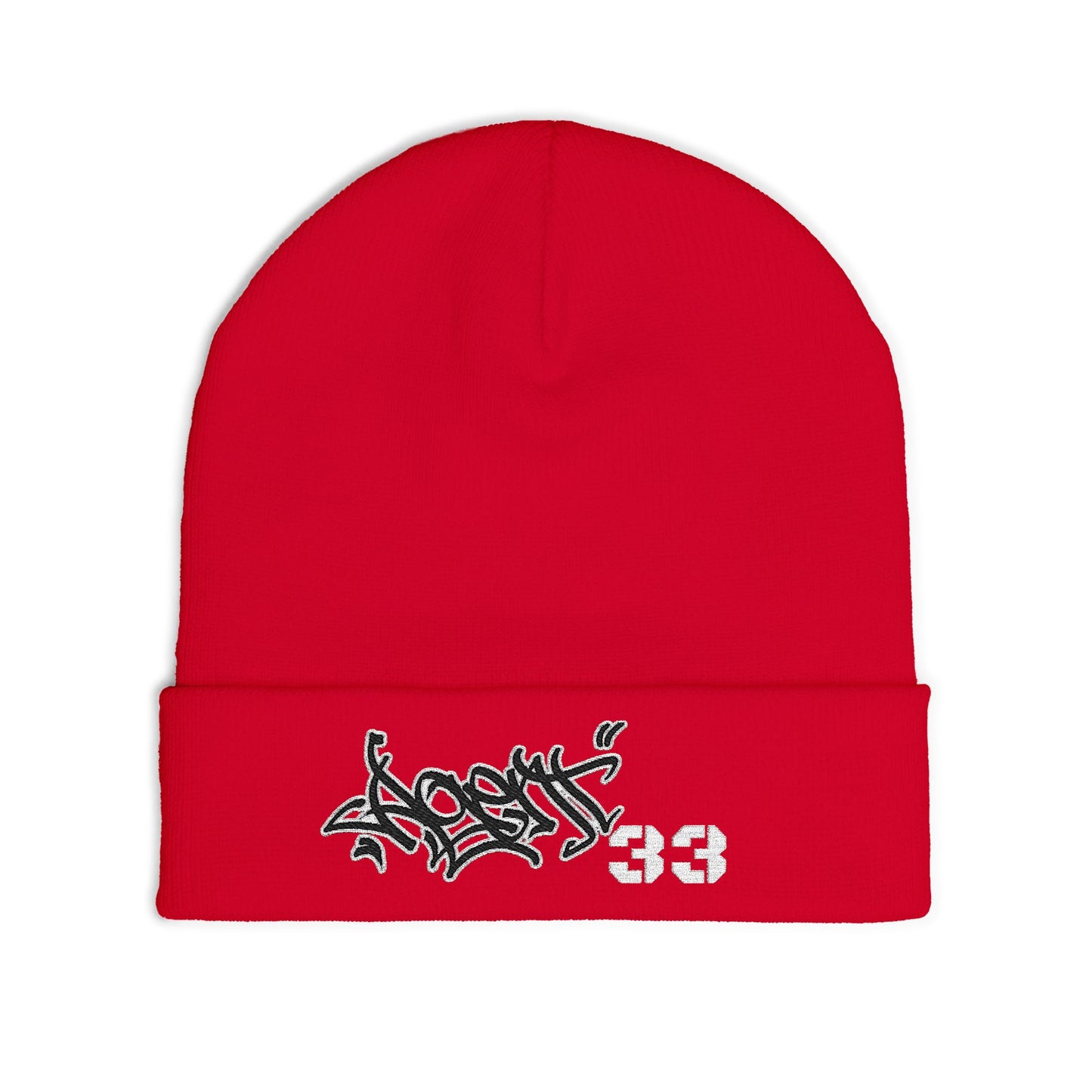 Embroidered Graffiti Knit Beanie — Street Style Beanie with '33' Detail
